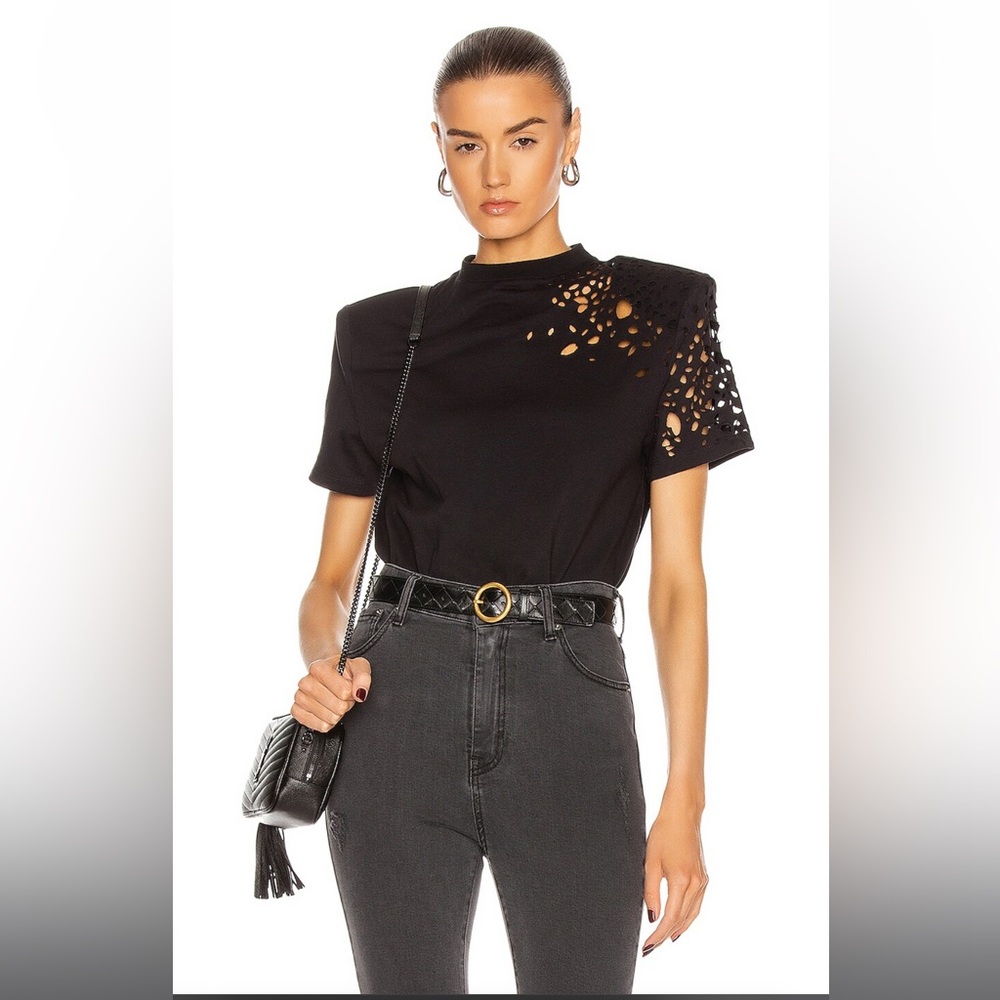 NWT NEW SER.O.YA Caroline Distressed T Shirt with Shoulder Pads in Black XS